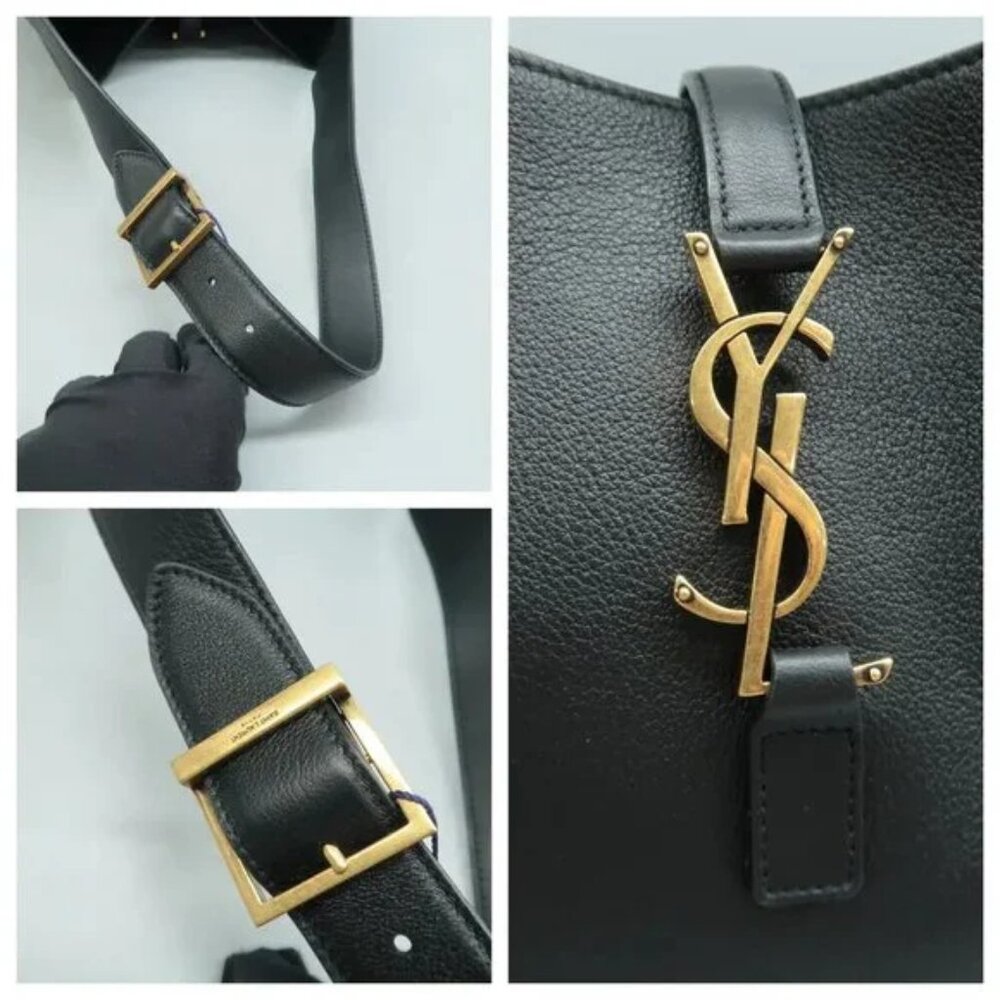 100% Authentic Saint Laurent Le 5 a 7 Black Leather Shoulder Bag 3066-081324 - Picture 7 of 12